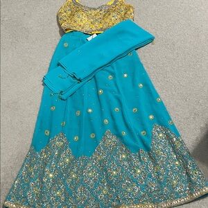 Embellished Teal & Gold Lehenga Set